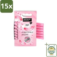 Sence 15 x – Wegwerpscheermes – Glad Scheren – Comfort Grip – 6 Wegwerpscheermes - Wasstrips - Scheermes - Wegwerpscheermes - Bikini Lijn - Benen Scheren - Oksels Scheren