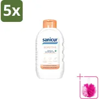 Sanicur 5 x – Bad & Douchegel – Sensitive – 300 ml - Bulkverpakking - Gevoelige huid - Douchemop - Bad en douchegel