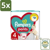 Pampers 5 x – Luierbroekjes – Pants Maat 4 – 66 Luiers - Wasstrips - Luier Broekje - Luier Voor Baby - Luier Voor Peuters - Actieve Baby - Droge Luier