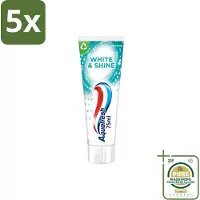 Aquafresh 5 x White & Shine - Whitening Tandpasta - 75 ml - Wasstrips - Witte Tanden - Tanden Reinigen - Tanden Glans - Tanden Verlichten - Tanden Beschermen
