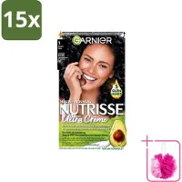 Garnier 15 x - Nutrisse Ultra Crème 1 - Haarkleuring - Zwart - Intens Voedend - Permanente Kleur - Bulkverpakking - Haarverf - Douchemop - Voedende haarkleuring