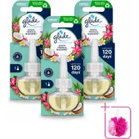 Glade 3 x - Navulling Elektrische Olie - Exotic Tropical Blossoms - Zonder Houder - Bulkverpakking - Tropische geur - Douchemop - Monoi olie