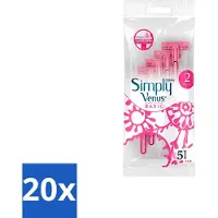 Gillette venus 20 x Gillette Simply Venus – Wegwerpscheermesjes – Basic – 5 mesjes - Voordeelverpakking - 20 stuks