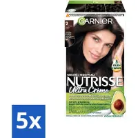 Garnier 5 x - Nutrisse Ultra Crème 3 - Haarkleuring - Donkerbruin - Intens Voedend - Permanente Kleur - Voordeelverpakking - 5 stuks