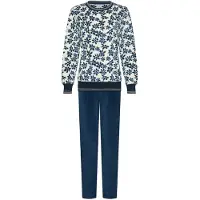 Pastunette - Nordic Bloom - Pyjama - Velours Fleece - Wit/Blauw - Gebloemd - Maat 44