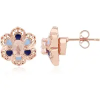 Cavill - Zilveren Oorbellen 925 Sterling met 0,77ct Ovale Rozenkwarts - Roségoud Afwerking - Elegant Bloemmotief - Natuurlijke Sieraden