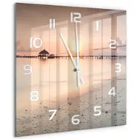 Tulup Wandklok - Strand van de Malediven Wandklok Glas Decoratie - 60x60 cm - Veelkleurig Gekleurde Glazen Klok - Witte handen - Vierkante Klok - Klok Glas Met Opdruk - Moderne Wandklok Glas