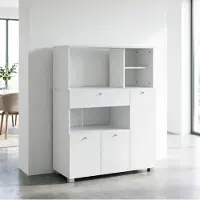 HAUSS SPOLE Keukenkast - Met Open Vakken En Lade - Voor Keuken En Eetkamer - Spaanplaat En Aluminium - 90x40x120 Cm - Wit