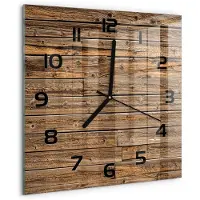 Tulup Wandklok - Houten muur Moderne Wandklok Glas - 30x30 cm - Bruin Wandklok Glas Decoratie - Zwarte handen - Vierkante Klok - Glazen Wandklok Design - Klok Glas Met Opdruk