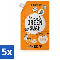 Marcel's Green Soap 5 x Marcel’s Green Soap – Handzeep Navulling – Sinaasappel & Jasmijn – 500 ml - Voordeelverpakking - 5 stuks