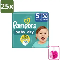 Pampers 25 x – Luiers – Baby-Dry Maat 5+ (12-17 kg) – 36 Luiers - Bulkverpakking - Baby-luiers - Douchemop - Droge huid