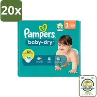Pampers 20 x – Luiers – Baby-Dry Maat 3 (6-10 kg) – 34 Luiers - Wasstrips - Babyluier - Babydouche - Droge Luier - Absorberende Luier - Luier Voor Baby