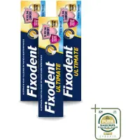 Fixodent 3 x – Kleefpasta – Ultimate Fresh – 40 g - Wasstrips - Kleefpasta - Kunstgebit - Fixatie - Voedselresten - Frisse Munt