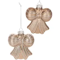 Kaemingk Glazen kerstornamenten, met strik om op te hangen, 10 cm, 2 stuks