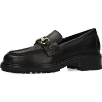 Manfield - Dames - Zwarte leren loafers met gouden chain - Maat 36