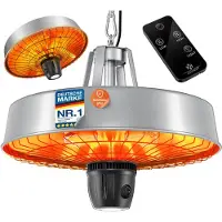 Kesser Terrasverwarmer Elektrische Verwarming voor Plafond Warmtestraler LED-licht Infrarood Heater met ketting + karabijnhaak - Zilver, 2500W