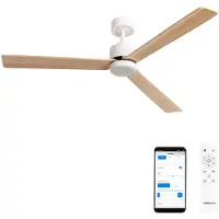 Create - Stille plafondventilator 40W met licht - Wit / Licht hout - Ø152cm - WIFI + Afstandsbediening - WIND MODERN