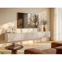 Vente-unique Zwevend tv-meubel met 4 deuren - Beige en goudkleurig RINAREL