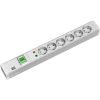 Bachmann 19", 1,5 HE, 6x CEE7/3, 1x SPD-schakelaar, stroomkabel 2,0 meter, CEE7/7