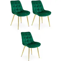 Leobert Set van 3 eetkamerstoelen BERA - Donkergroen fluweel - Gouden metalen poten - Luxe design