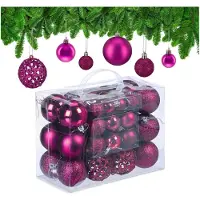 Relaxdays kerstballen - 50x st - fuchsia roze - 3, 4 en 6 cm - kunststof - Kerstbal