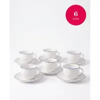 Vtwonen - Kop en Schotels - Wit/Blauw Lijn - Set van 6 - 250ml
