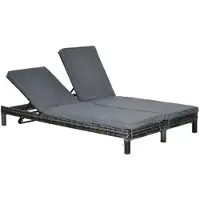 MODFU - Dubbele Ligstoel - 5-Standen Verstelbare Rugleuning - Metalen Frame - Rattan - Grijs