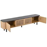 MODFU TV-Meubel - Roosterdeuren En Opbergvakken - Zwart En Eikenkleur - 190 x 35 x 45 cm