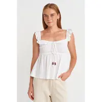 Dilvin Mouwloze Blouse met Vierkante Hals en Strik Vooraanzijde