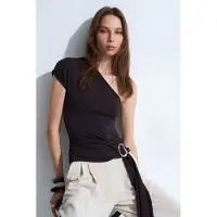 Dilvin Slim Fit Off-Shoulder Jersey Blouse met Strikdetail
