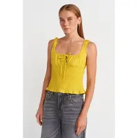 Dilvin Getailleerde Cropped Mouwloze Blouse met Strikvoorkant