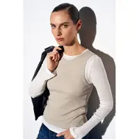 Dilvin Fitted Katoenen Crewneck Langemouw Blouse