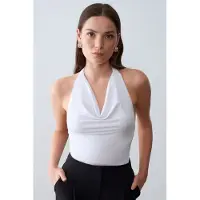 Dilvin Mouwloze Blouse met Kraag en Strik