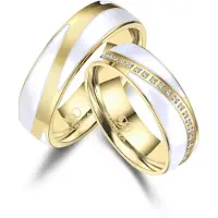 MARRYA Ring 'ES-40 Ehering aus Edelstahl & Emaille - Weiß & Gold plattiert' goudgeel
