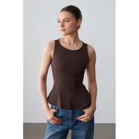 Dilvin Aangesneden Mouwloze Crêpe Peplum Blouse