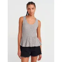 Dilvin Geperforeerde Kanten Peplum Blouse