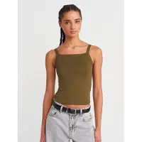 Dilvin Geribbelde Katoenen Vierkante-Hals Cami Blouse