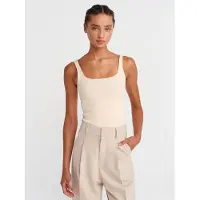 Dilvin Geribbeld vierkant decolleté mouwloos blouse