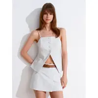 Dilvin Mouwloze Blouse met Vierkante Hals en Knopen