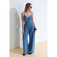 Dilvin Wijd-Gemaakt Denim Jumpsuit