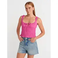 Dilvin Getailleerde Cropped Mouwloze Blouse met Strikvoorkant