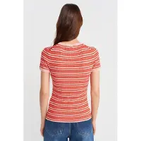 Dilvin Gestreepte Ribgebreide Blouse met Knopen aan de Voorkant