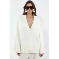 Viorna Geribbelde V-hals Knopen Cardigan