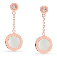 Bibei Dames Lange Ketting Oorbellen in Roségoud met Moeder van Parel en Cubic Zirconia, 925 Sterling Zilver BIPE024