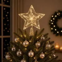 Lumineo Verlichte kerst piek - ster vorm - goud - micro led lampjes - warm wit - H30 - pieken - kerstboompiek