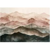 WALLARENA - Fotobehang op vlies 300x210 cm - bergen, mist en aquarel - inclusief lijm