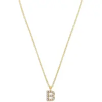 Lucardi Dames Zilveren goldplated ketting met hanger letter met zirkonia voor dames - Ketting - 925 Zilver - Goudkleurig - 45 cm