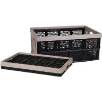 Storage solutions Inklapbare boodschappenkrat - 2x - opbergkrat - zwart / beige - 48 x 35 x 24 cm - vouwkrat - 32 liter