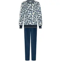 Pastunette - Nordic Bloom - Pyjama - Velours Fleece - Wit/Blauw - Gebloemd - Maat 50