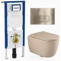 Geberit QeramiQ Dely Swirl Toiletset - 36.3x51.7cm - UP720 Duofix Sigma inbouwreservoir - 35mm zitting - bedieningsplaat geborsteld messing - rechthoekige knoppen - mat beige